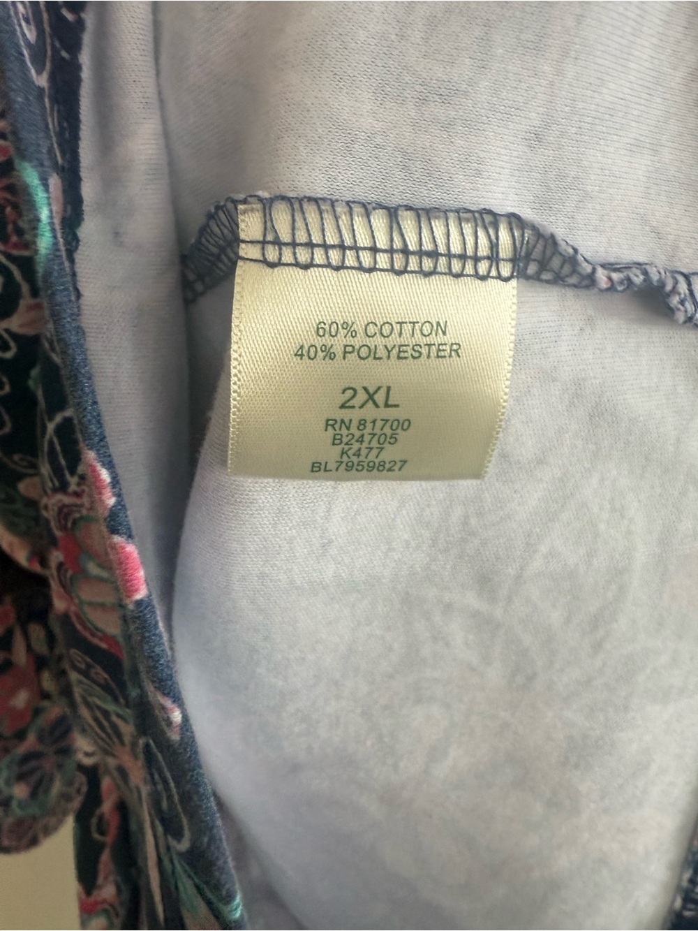 Blair Navy Cotton Floral Long Sleeve Top Size 2X Mock Neck - Picture 4 of 4